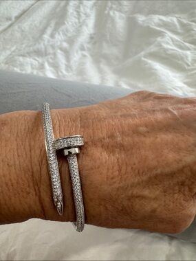 Pavé Crystal Nail-Style Open Cuff Bracelet in Silver-Tone